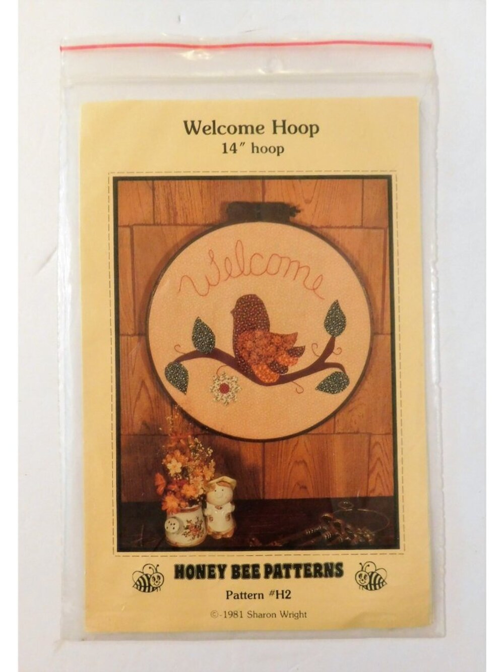 Welcome Hoop Embroidery Pattern for 14" Hoop Honey Bee 1981 Sharon Wright